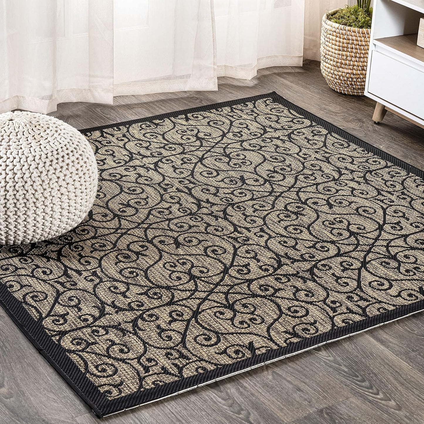 Vintage Filigree Indoor Outdoor Square Area Rug for High Traffic