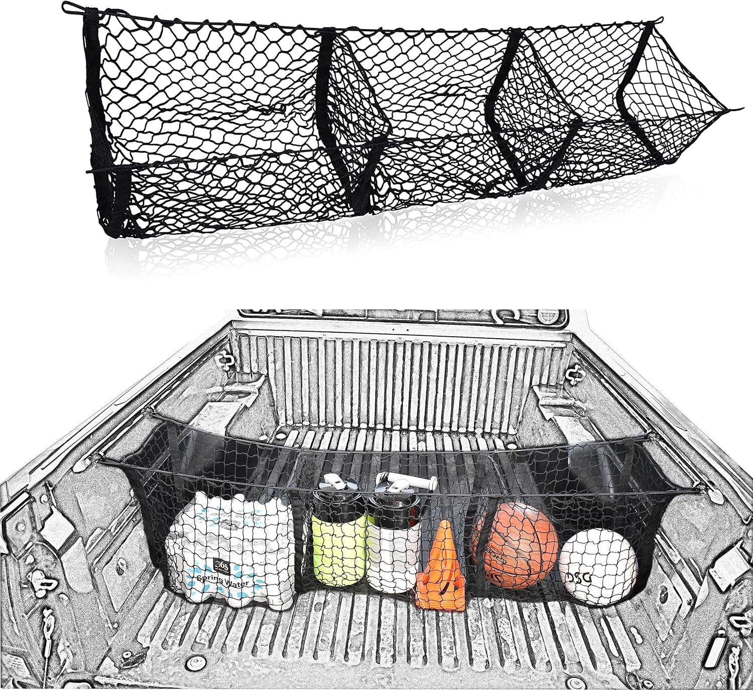 Three Pocket Cargo Net for Toyota Tacoma - Premium Truck Organizers