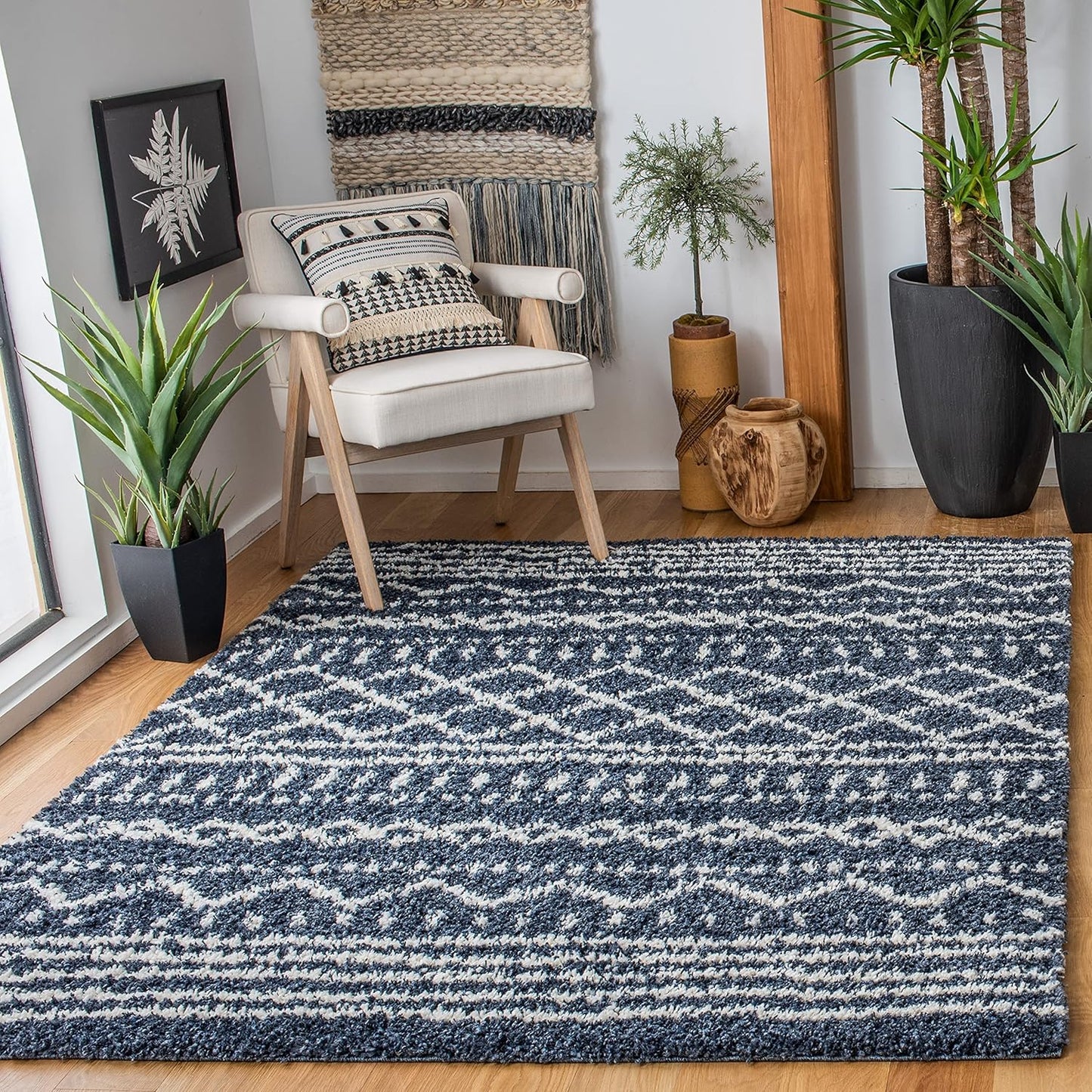 SAFAVIEH Arizona Shag Collection Accent Rug - Slate Blue & Ivory
