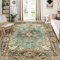 8x10 Area Rugs Washable Green Rug for Living Room - Low-Pile Boho