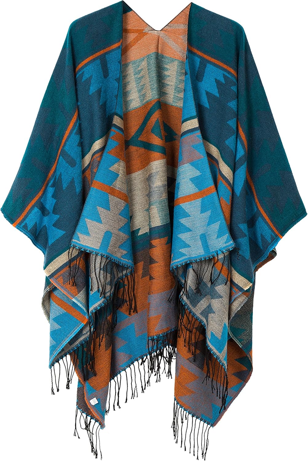 Urban CoCo Women's Printed Tassel Open Front Poncho Cape Wrap