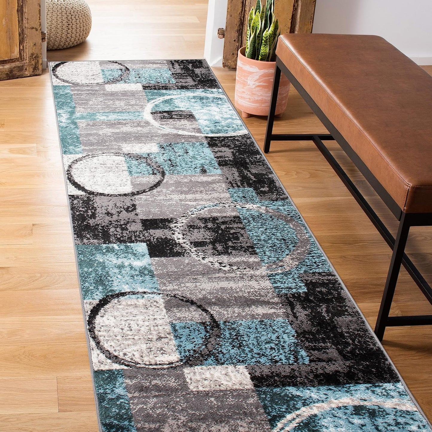 Rugshop Contemporary Circle Design Runner Rug for Hallways