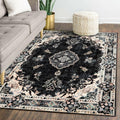 MUJOO Area Rugs 5ft x 7ft Black Boho Rug - Washable, Non-Slip Vintage