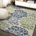 Floral Textured Weave Indoor Outdoor Square Rug 5x5 - Durable Patio