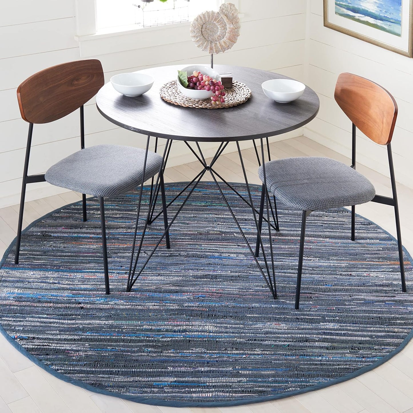Handmade Boho Stripe Cotton Area Rug 6ft Round for Stylish Decor