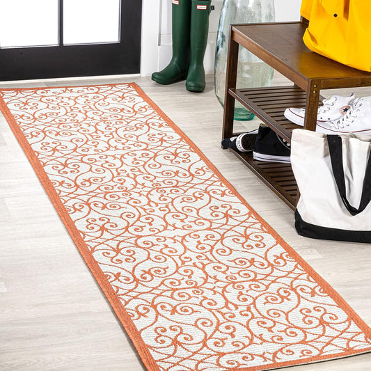 Vintage Filigree Indoor Outdoor Runner Rug for High Traffic Areas