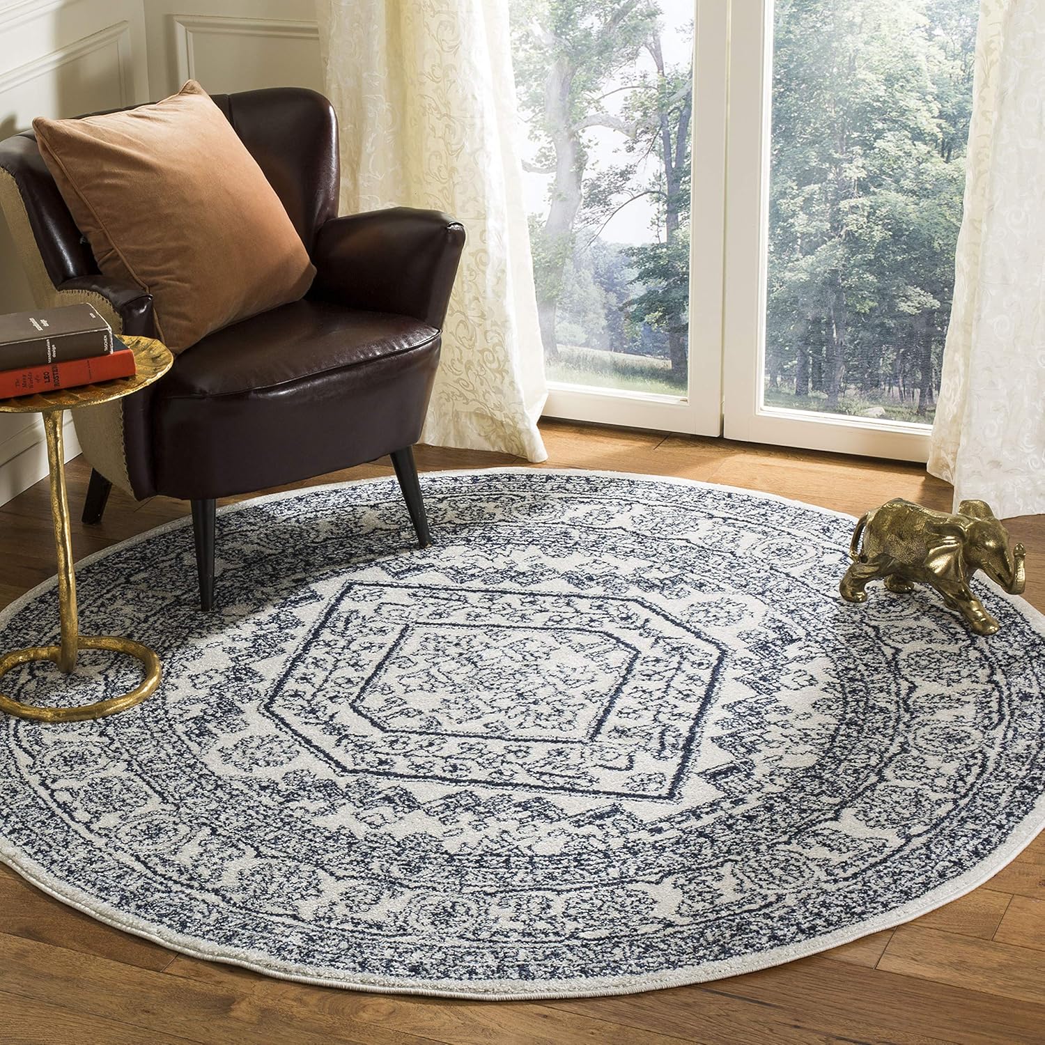 SAFAVIEH Adirondack 8ft Round Ivory Navy Area Rug for Home