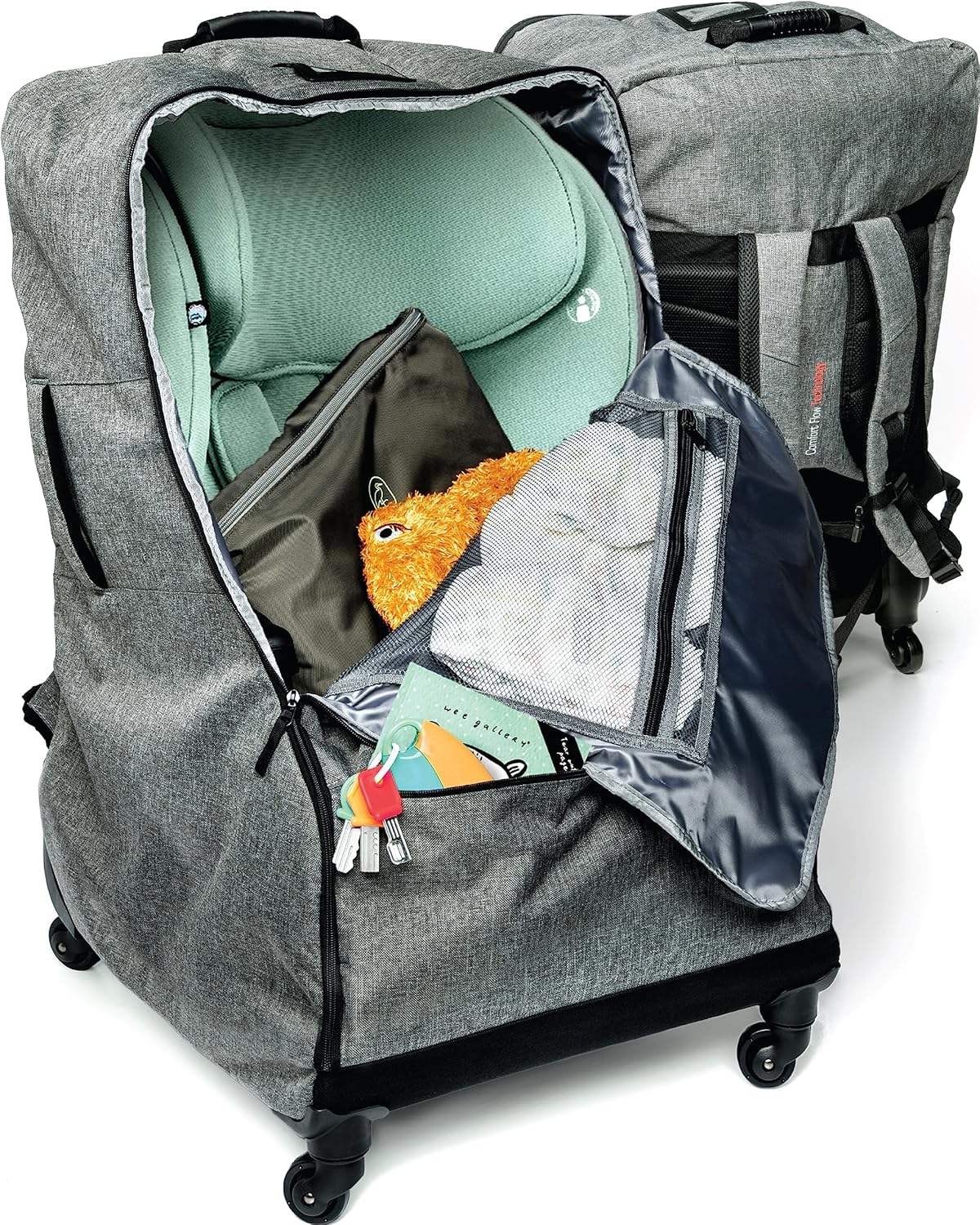 Car Seat Travel Bag With Wheels - 3 In 1 Padded Carrier
