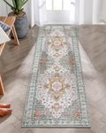 Ultra-Thin Washable Runner Rug 2x6 - Vintage Low Pile Bathroom Runner