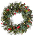 Pre-Lit Wintry Pine Christmas Wreath, 24 in - Classic Holiday Accent
