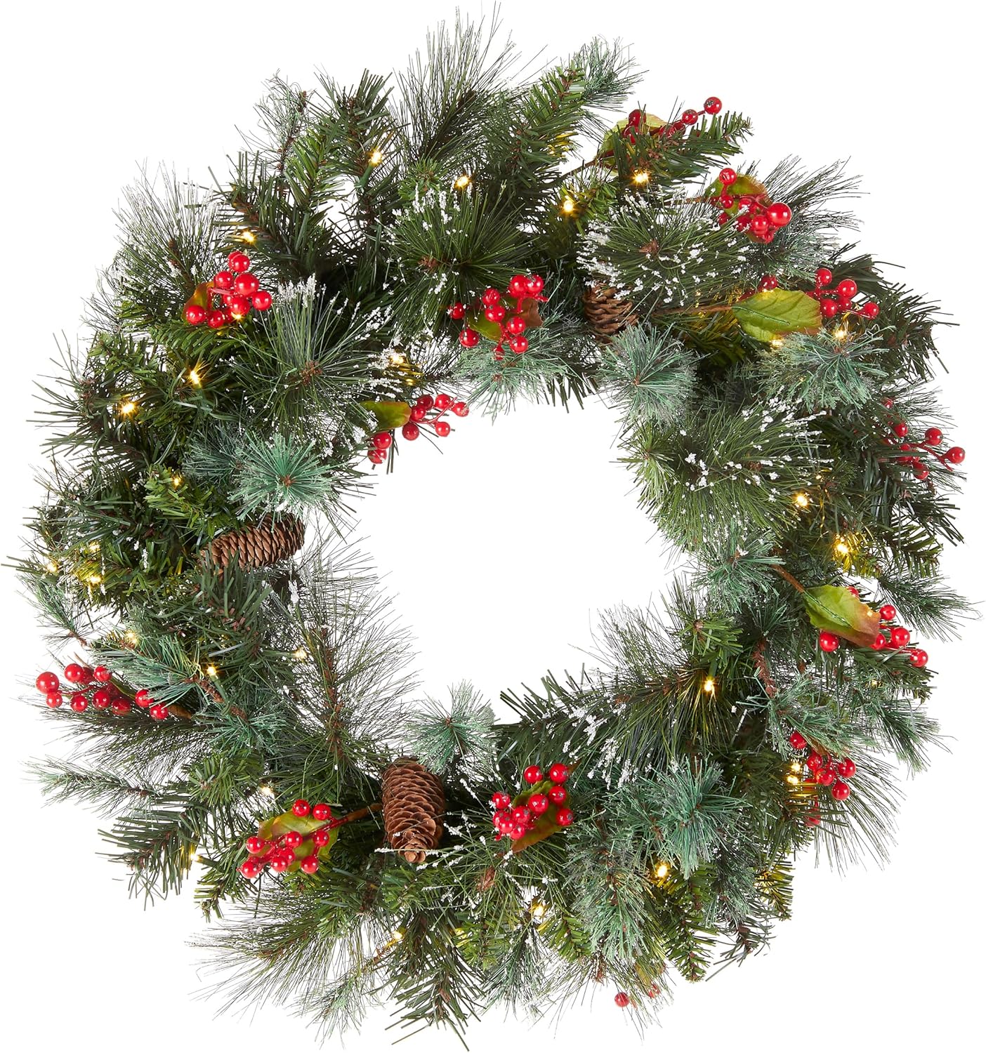 Pre-Lit Artificial Christmas Wreath with Pine Cones and Lights