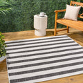 Wide Stripe Indoor Outdoor Square Area Rug 5x5 - Easy-Clean Patio Rug