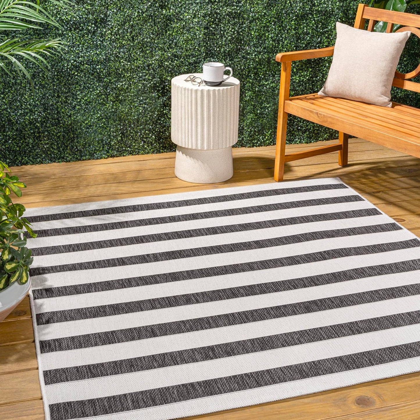 JONATHAN Y Wide Stripe Indoor Outdoor Square Area Rug 5X5