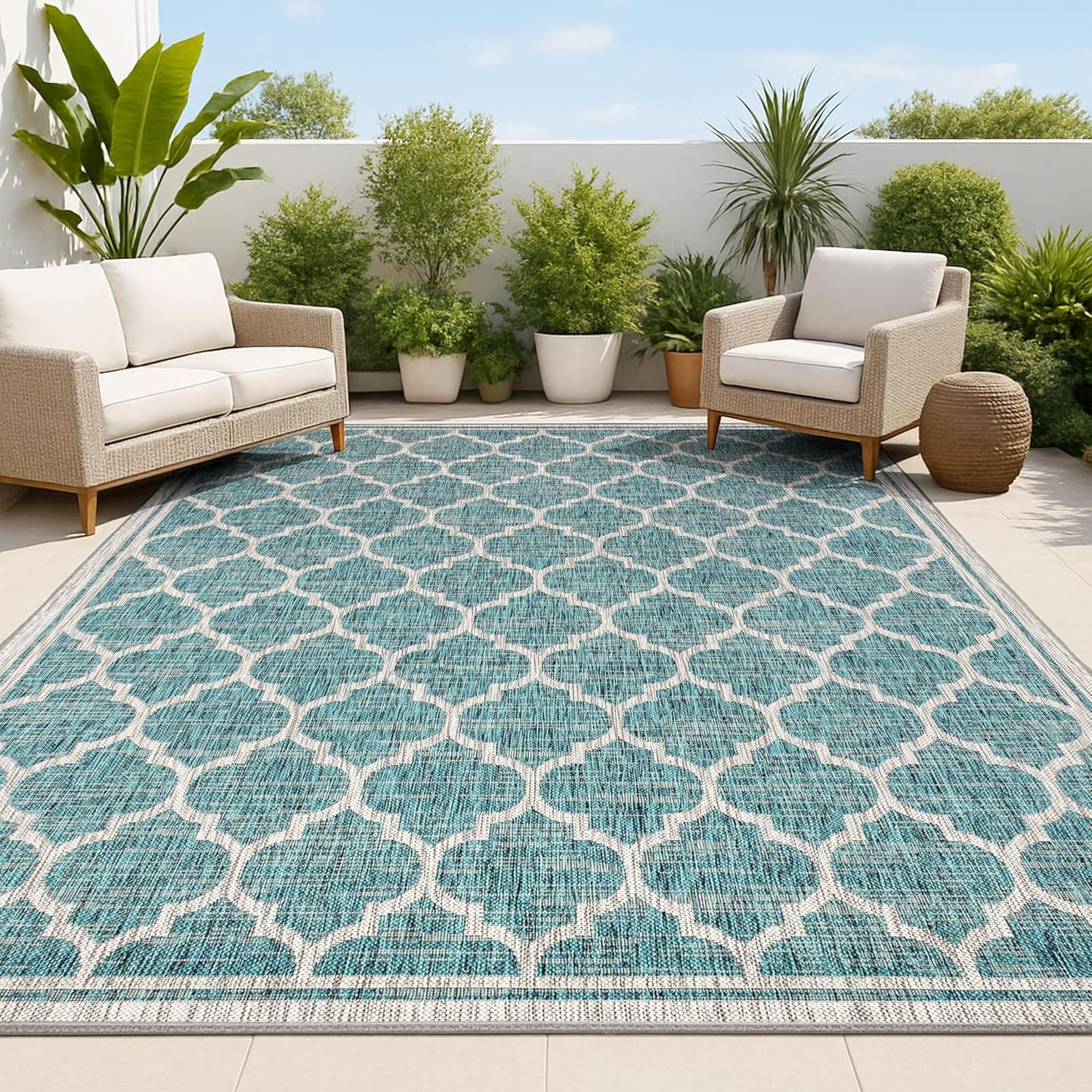Moroccan Trellis Indoor Outdoor Area Rug 4X6 Teal/Gray Review