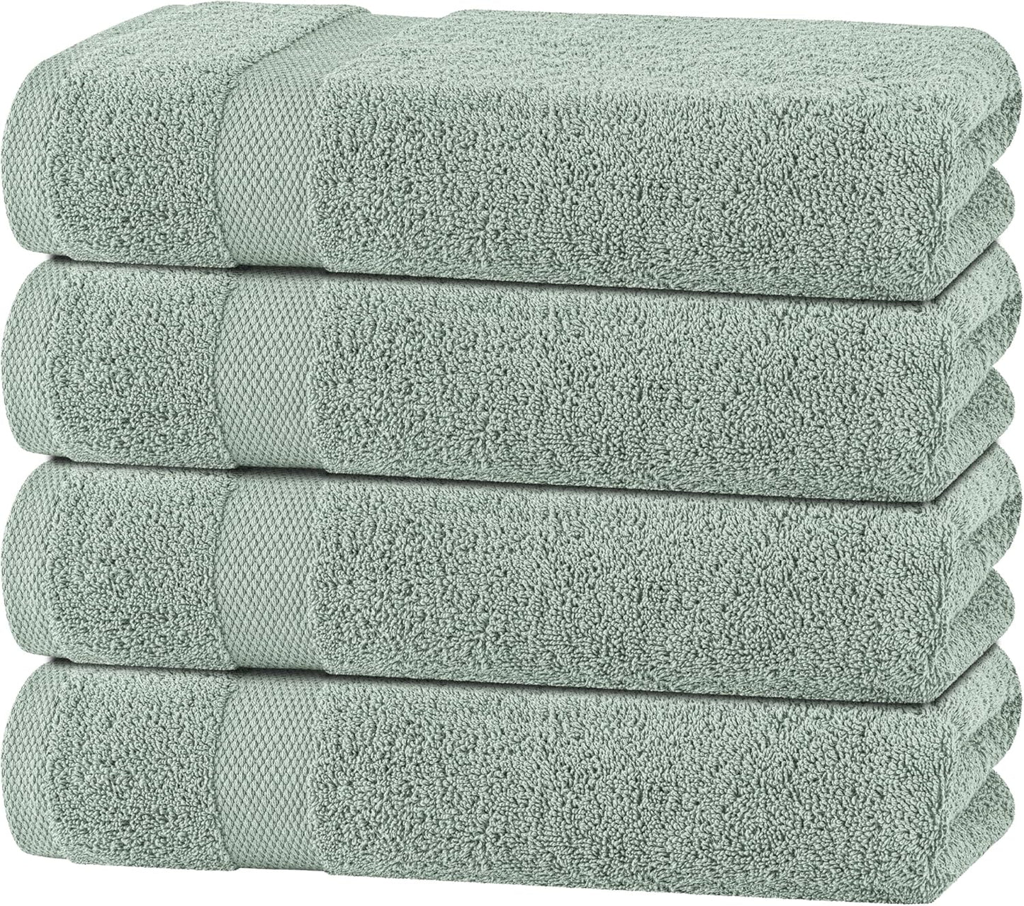 White Classic Green Bath Towels Set - Soft, Absorbent, Quick Dry