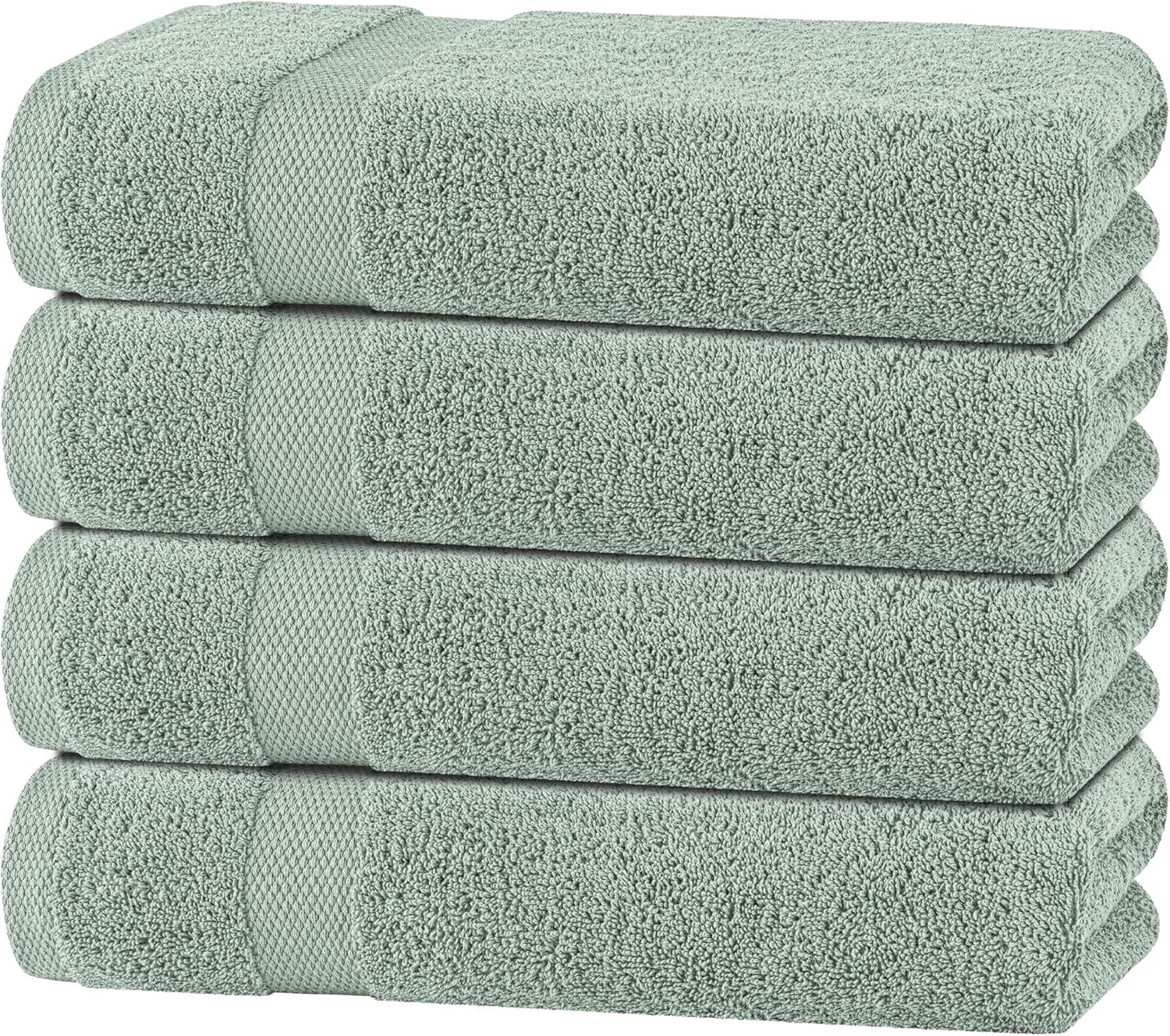 White Classic Green Bath Towels Set - Soft, Absorbent, Quick Dry