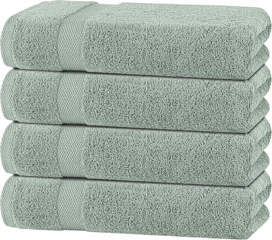 White Classic Green Bath Towels Set - Soft, Absorbent, Quick Dry
