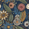 Blue Boho Wallpaper Peel and Stick Vintage Floral Contact Paper