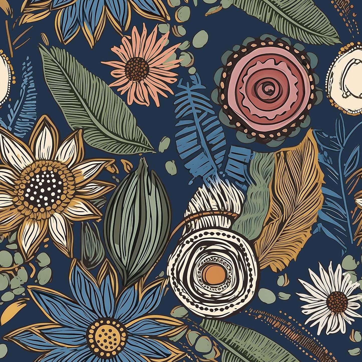 Blue Boho Wallpaper Peel and Stick for Vintage Floral Decor