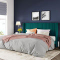 King Size Velvet Upholstered Platform Bed with Wingback Headboard