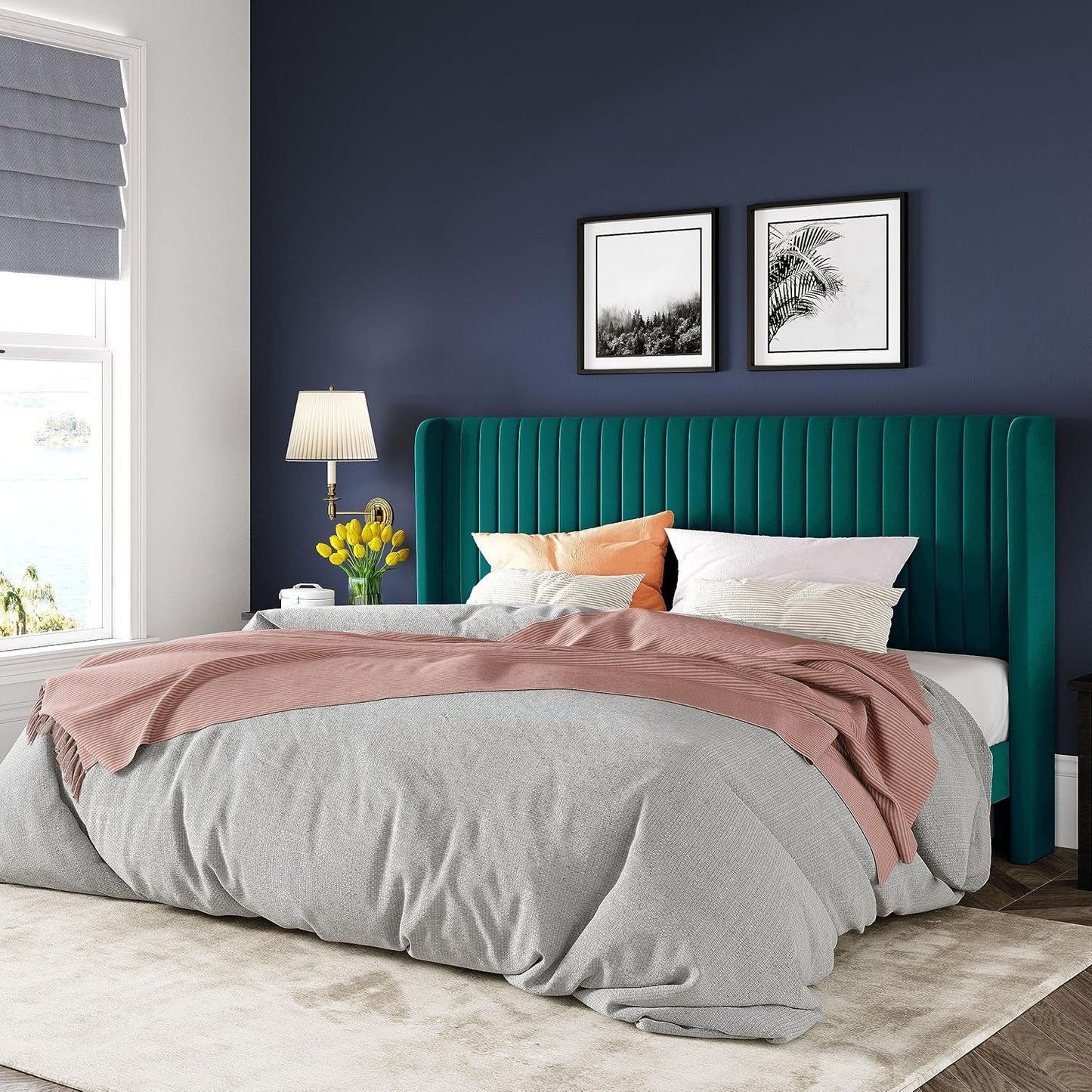 Allewie King Size Bed Frame with Velvet Upholstered Design