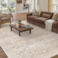 5x7 Area Rug Washable Vintage Low Pile Beige Rug - Retro Accent