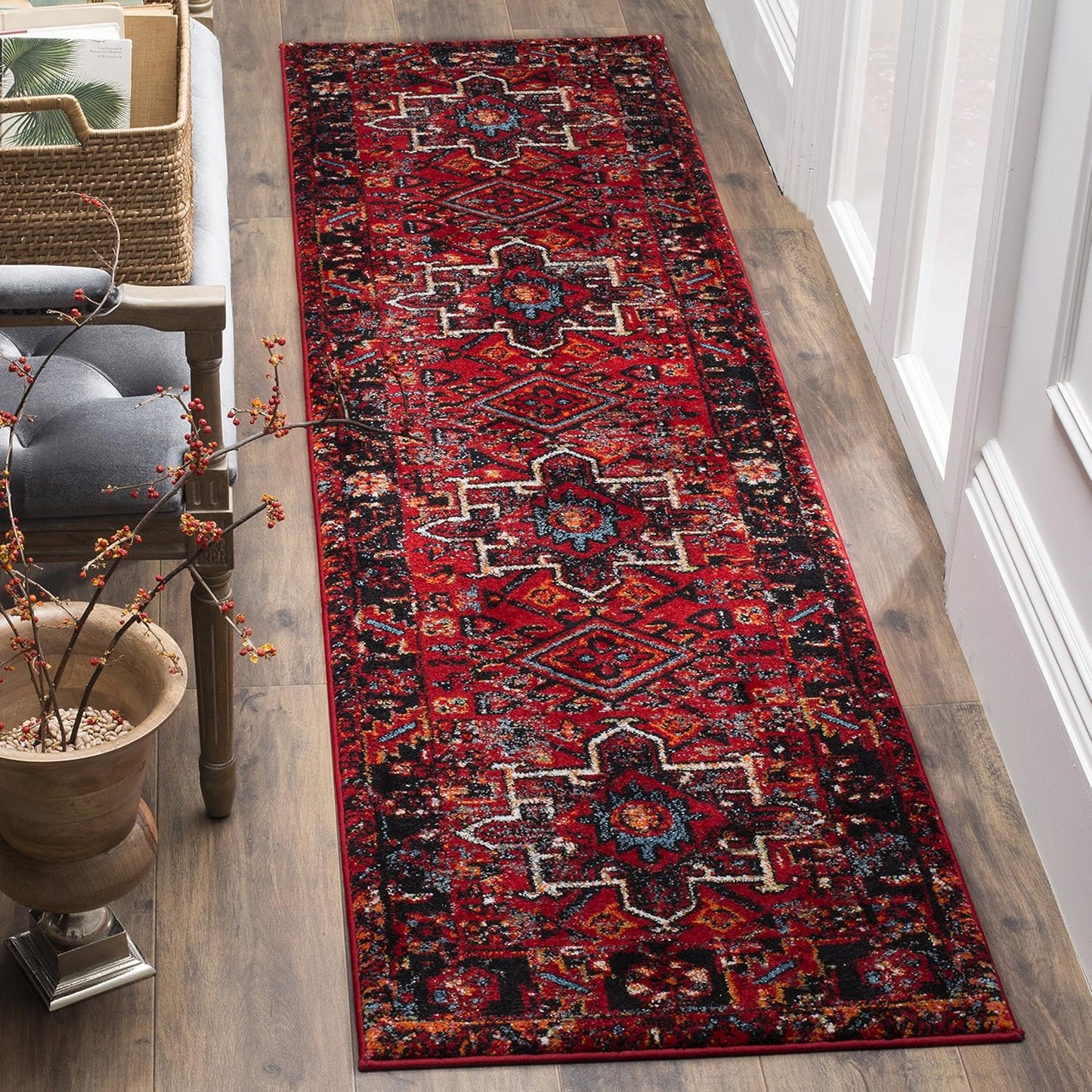 Vintage Hamadan Collection Runner Rug - 2ft 3in x 20ft Red & Multi