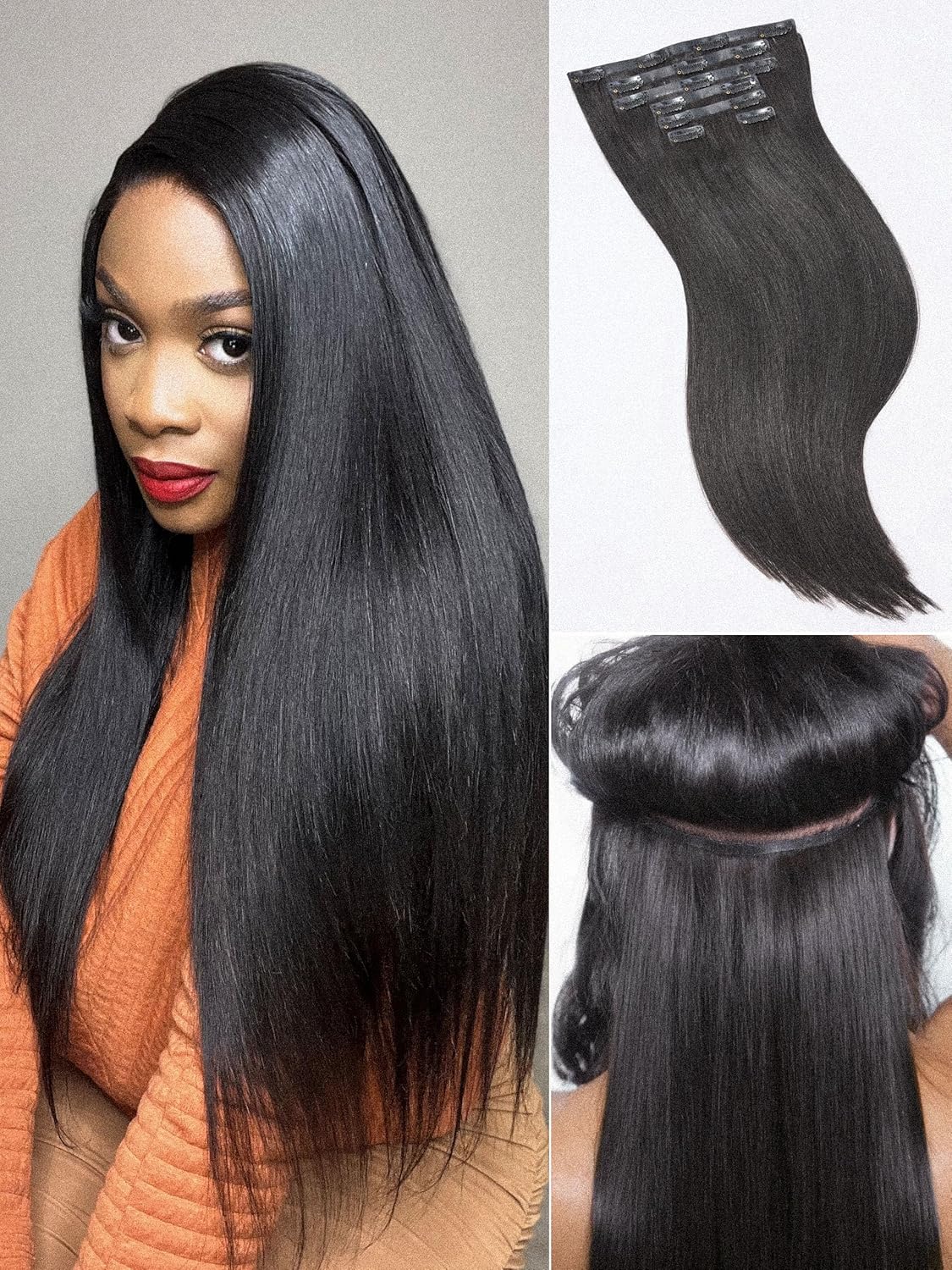 Yaki Straight Seamless Clip in Hair Extensions for Natural Look