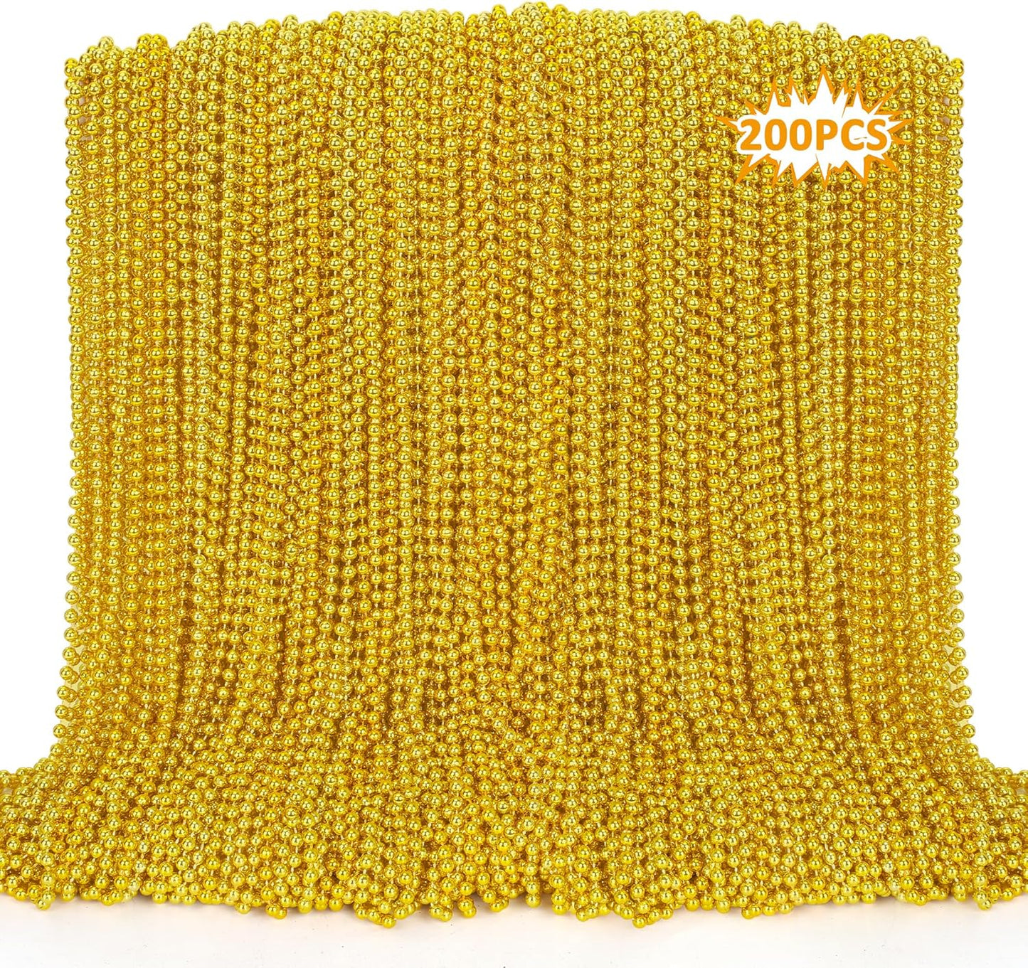 200PCS Gold Bead Necklaces for Mardi Gras and Festivals 33in