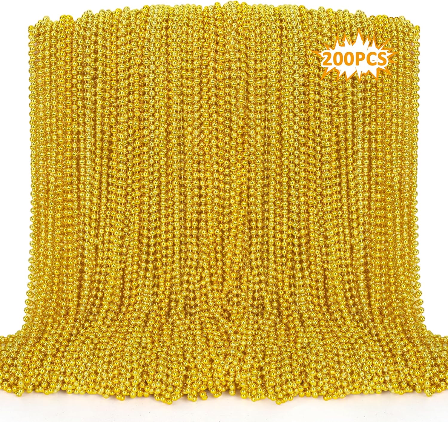 200PCS Gold Bead Necklaces for Mardi Gras and Festivals 33in