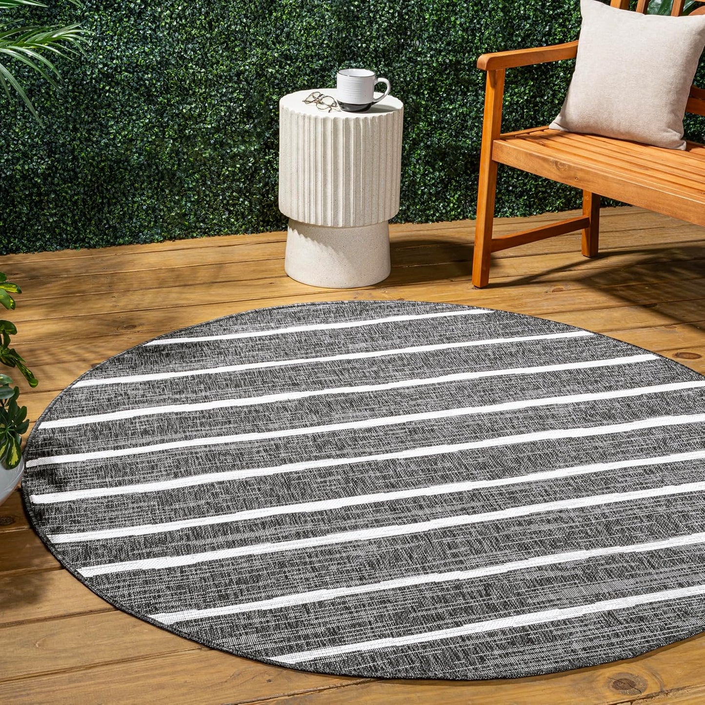 JONATHAN Y Berber Stripe Round Area Rug 5 Ft for Indoor Outdoor