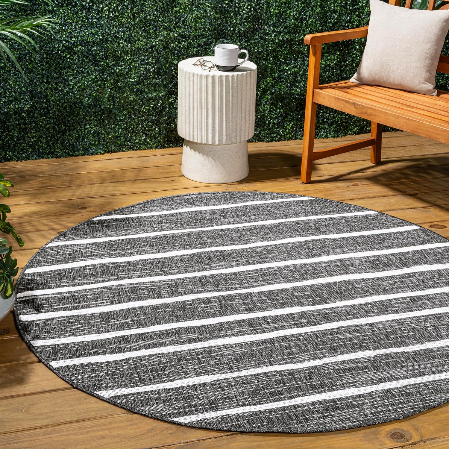 JONATHAN Y Berber Stripe Round Area Rug 5 Ft for Indoor Outdoor