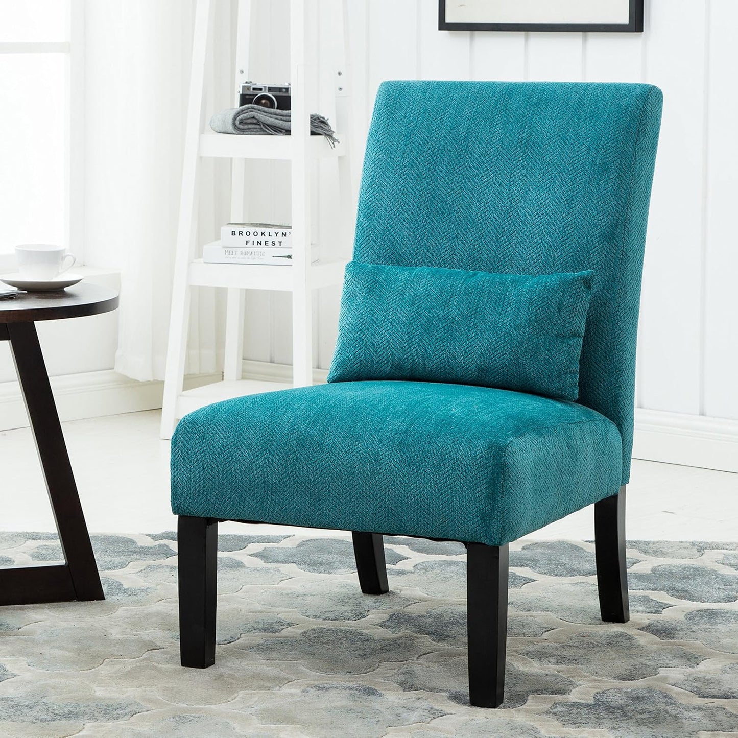 Teal Blue Fabric Accent Chair with Pillow