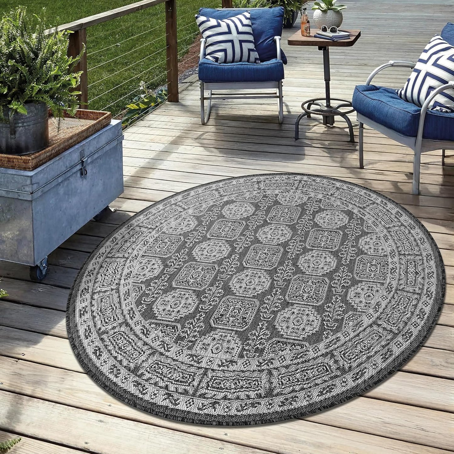 Keen Home Design Terrace Outdoor Round Rug - 5ft Washable Rug