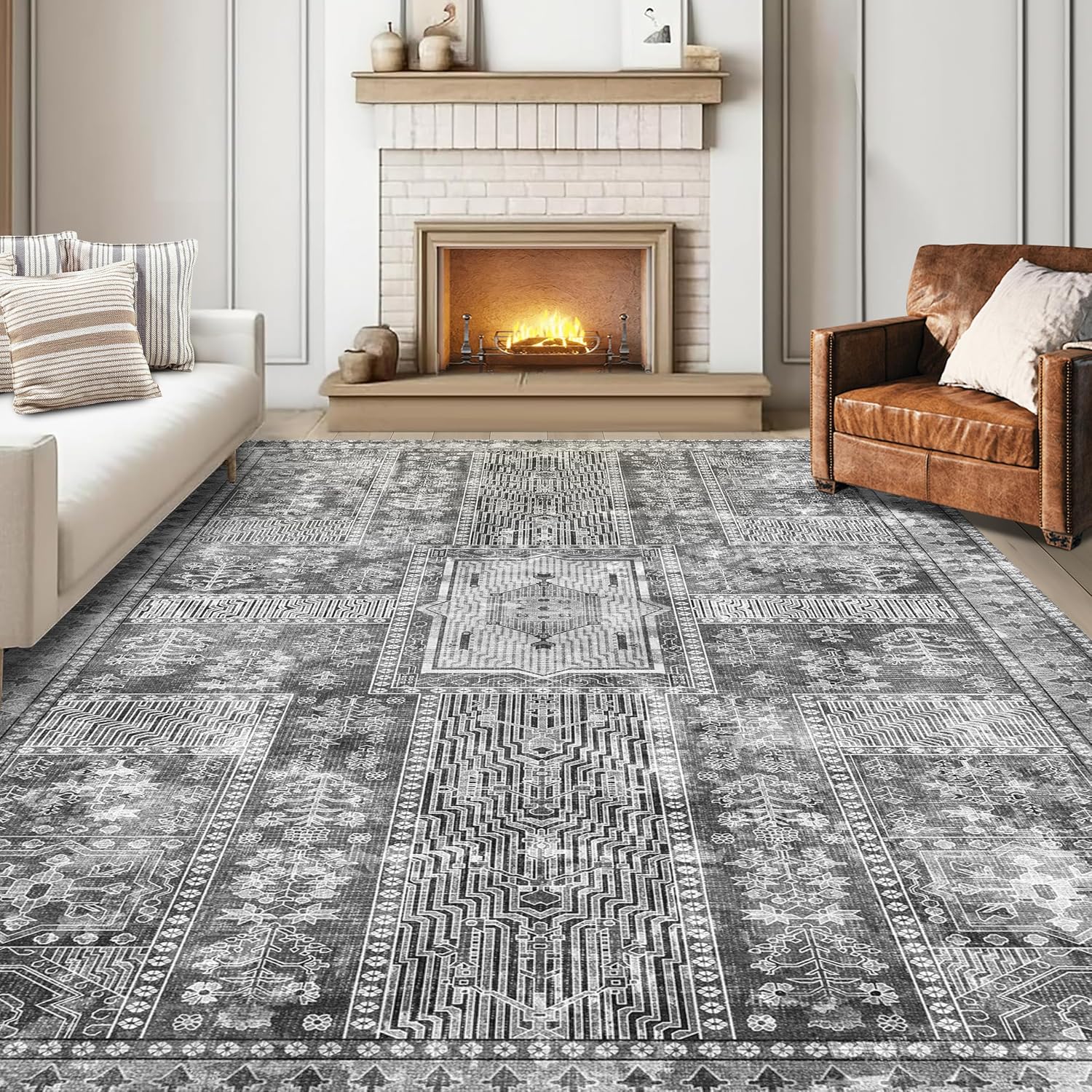 Vintage 6ft x 9ft Washable Area Rug - Stylish Indoor Carpet