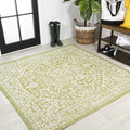 Boho Medallion Indoor Outdoor Square Area Rug 5X5 Green Cream