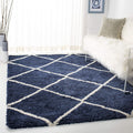 Hudson Shag Accent Rug 3 ft x 5 ft - Plush Navy Trellis Rug
