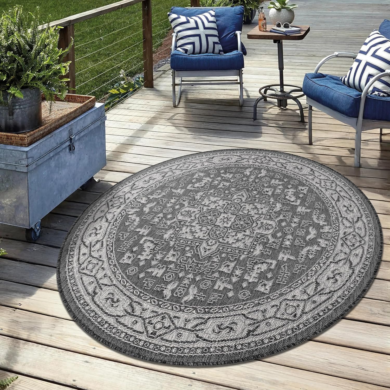 Keen Home Design Terrace Outdoor Round Rug - 5ft Round Washable