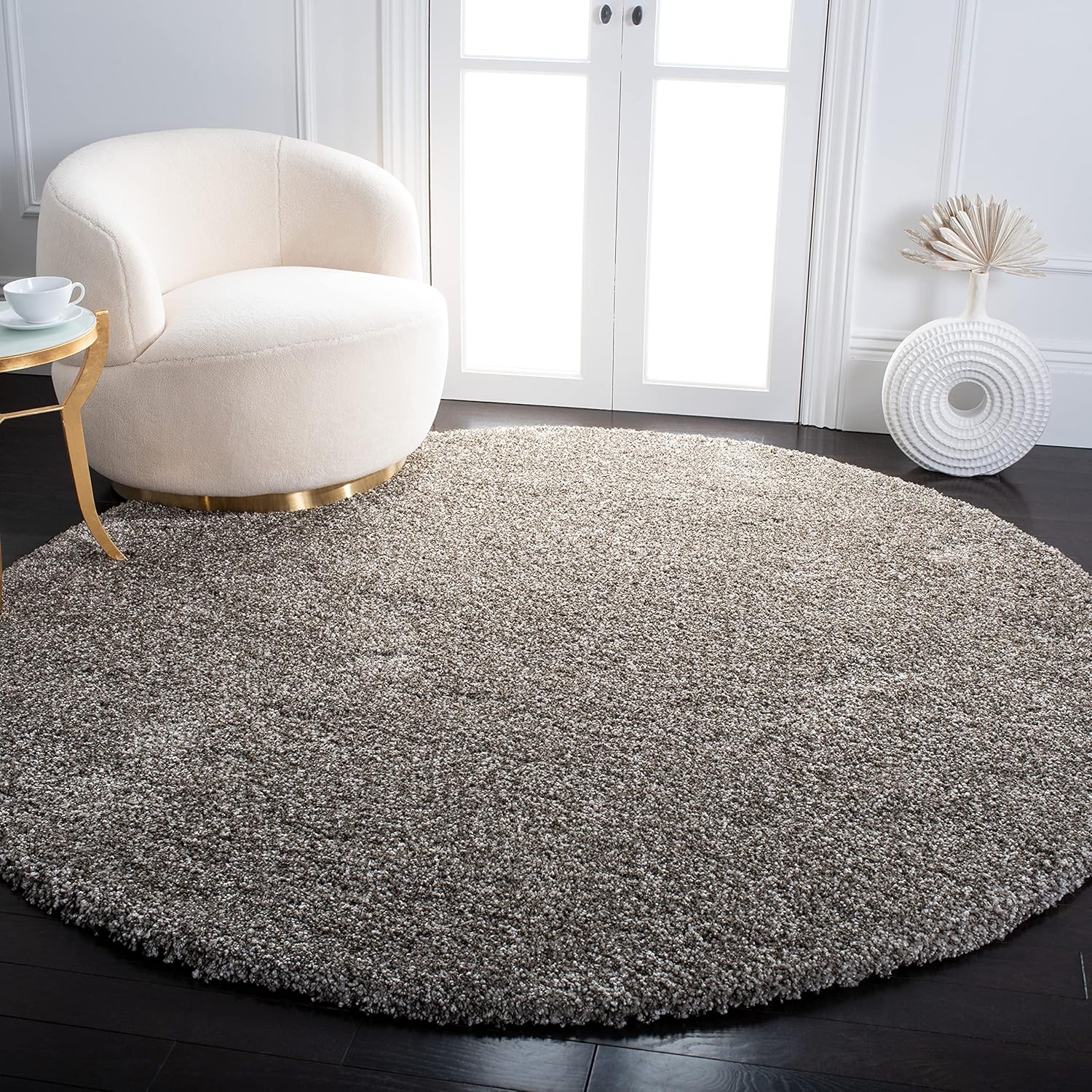 SAFAVIEH Milan Shag Collection 7ft Round Grey Plush Area Rug