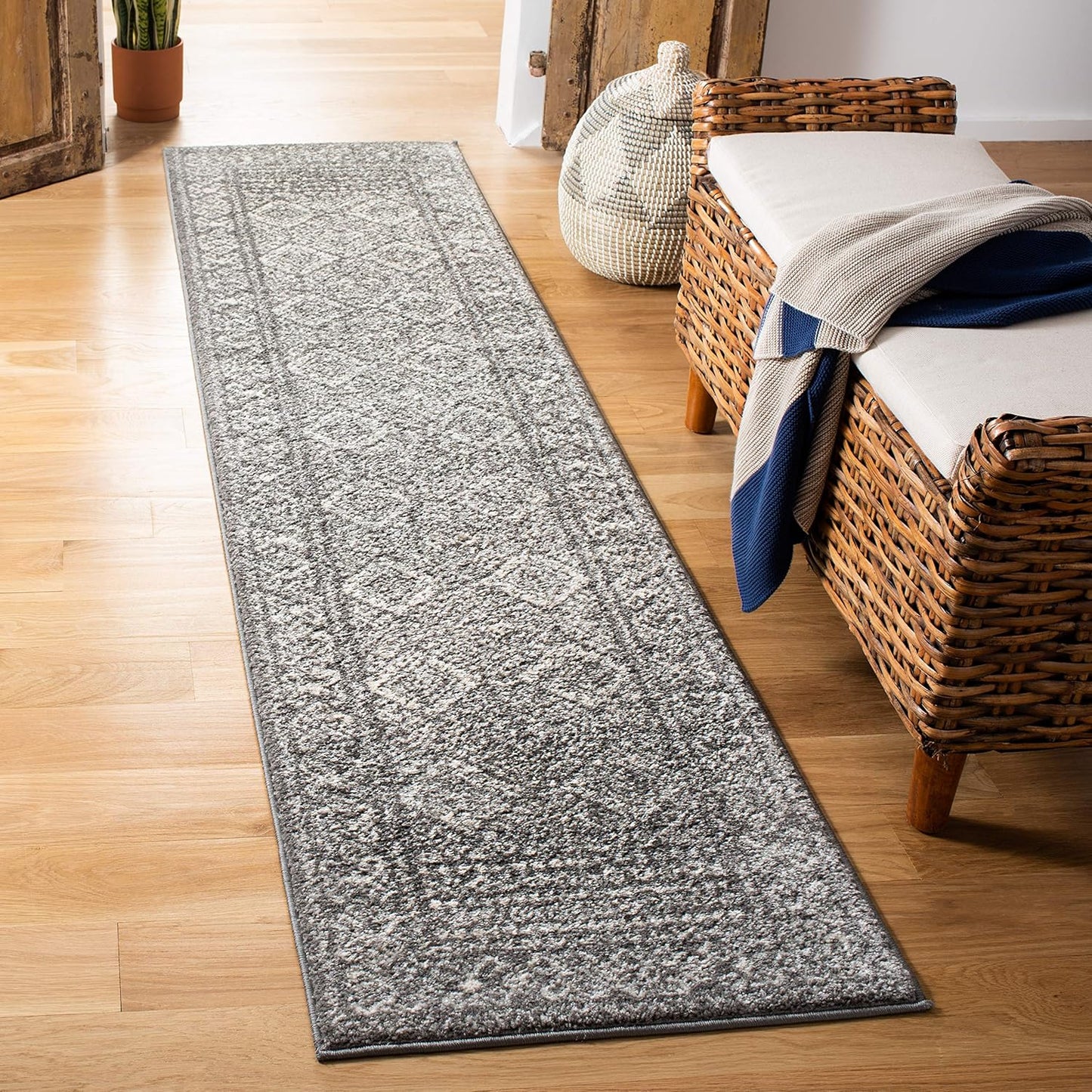 SAFAVIEH Tulum Collection Dark Grey Ivory Runner Rug for Home