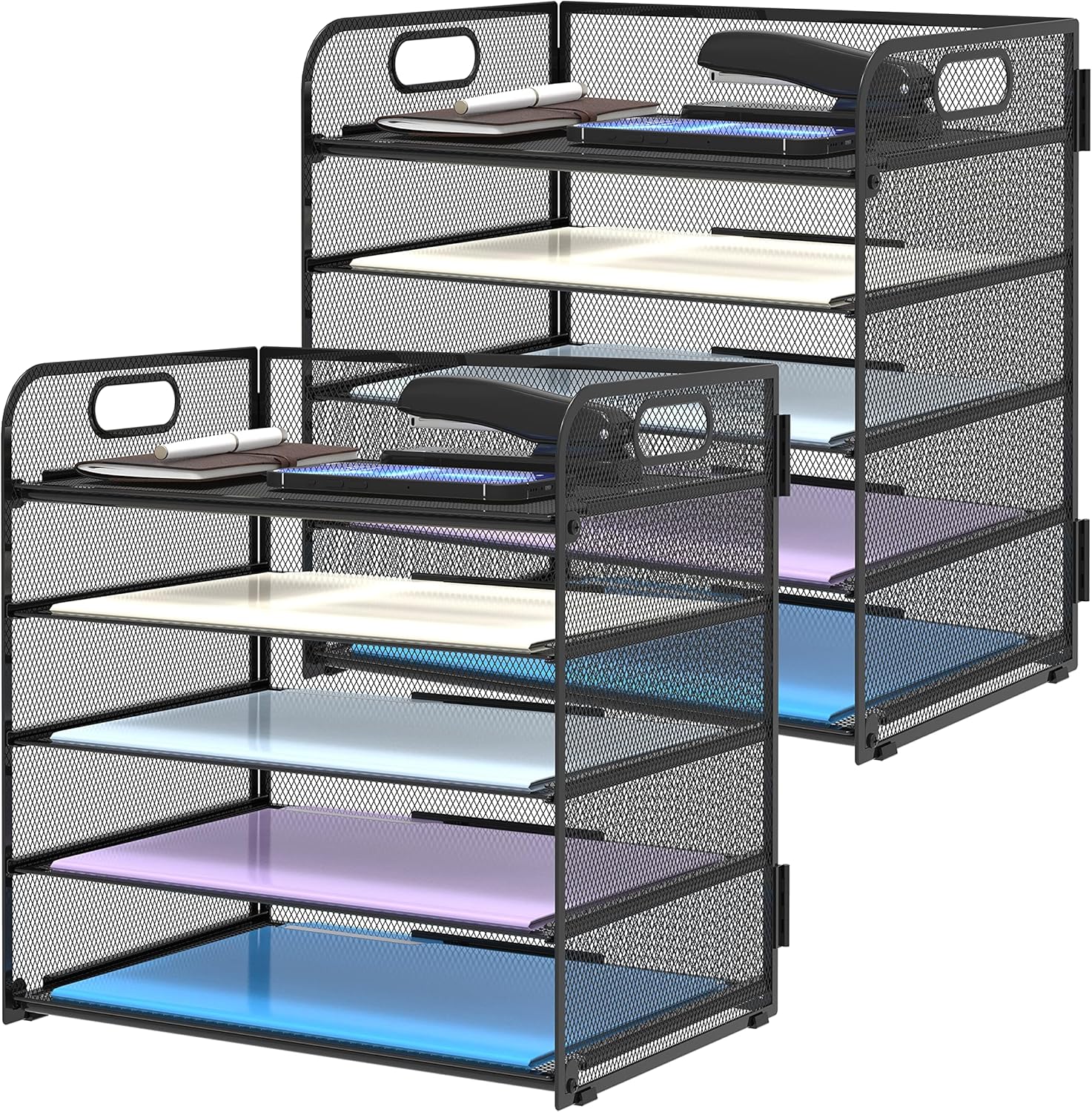 2 Pack 5-Tier Desk Organizer with Handle for Office and Home
