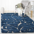 Florida Shag Area Rug 6 ft x 9 ft - Plush Dark Blue & Cream Scroll