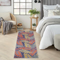 Aloha Indoor-Outdoor Navy Multicolor 2 ft x 6 ft Rug - Tropical Leaf
