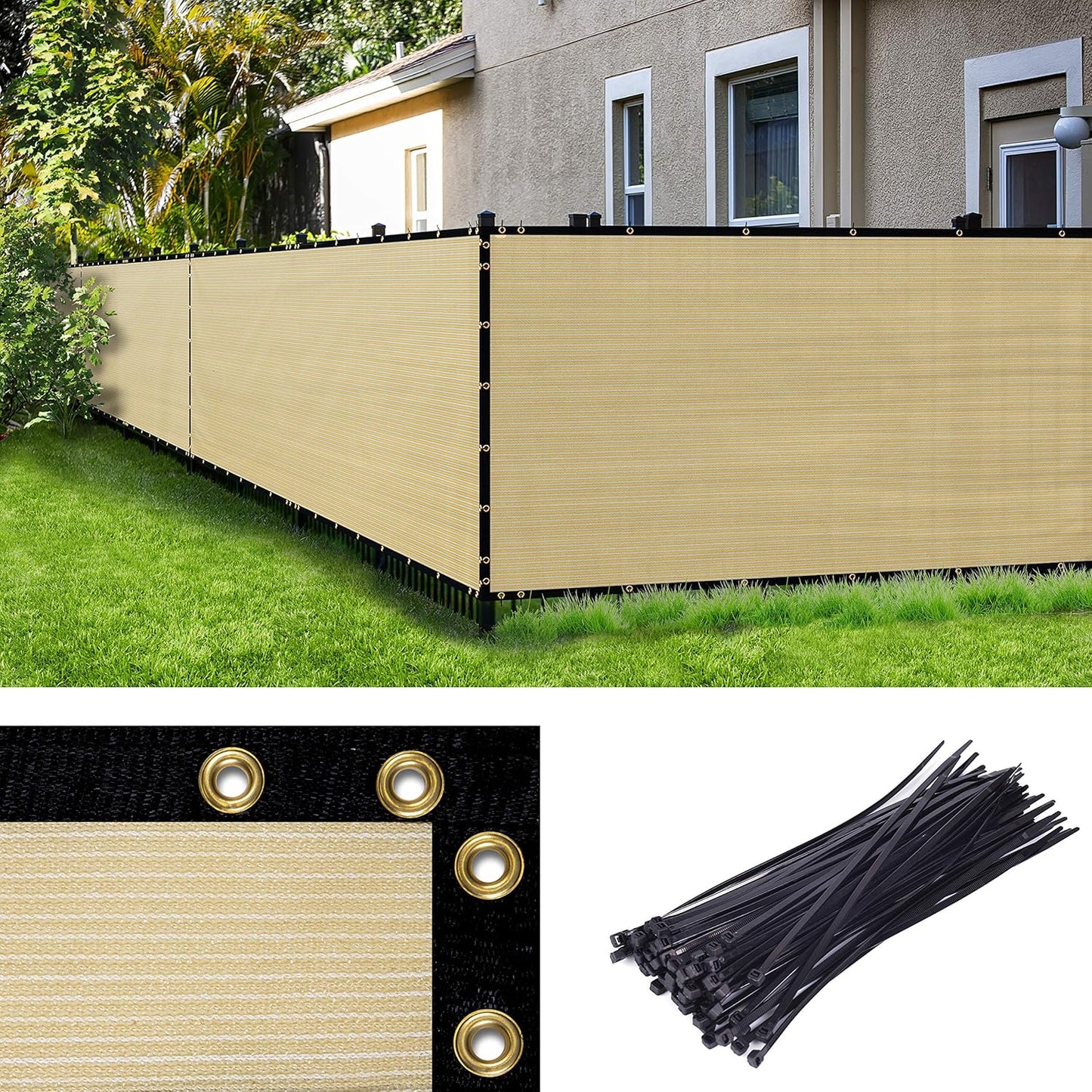 Amgo 5' x 10' Beige Privacy Screen - 90% Blockage