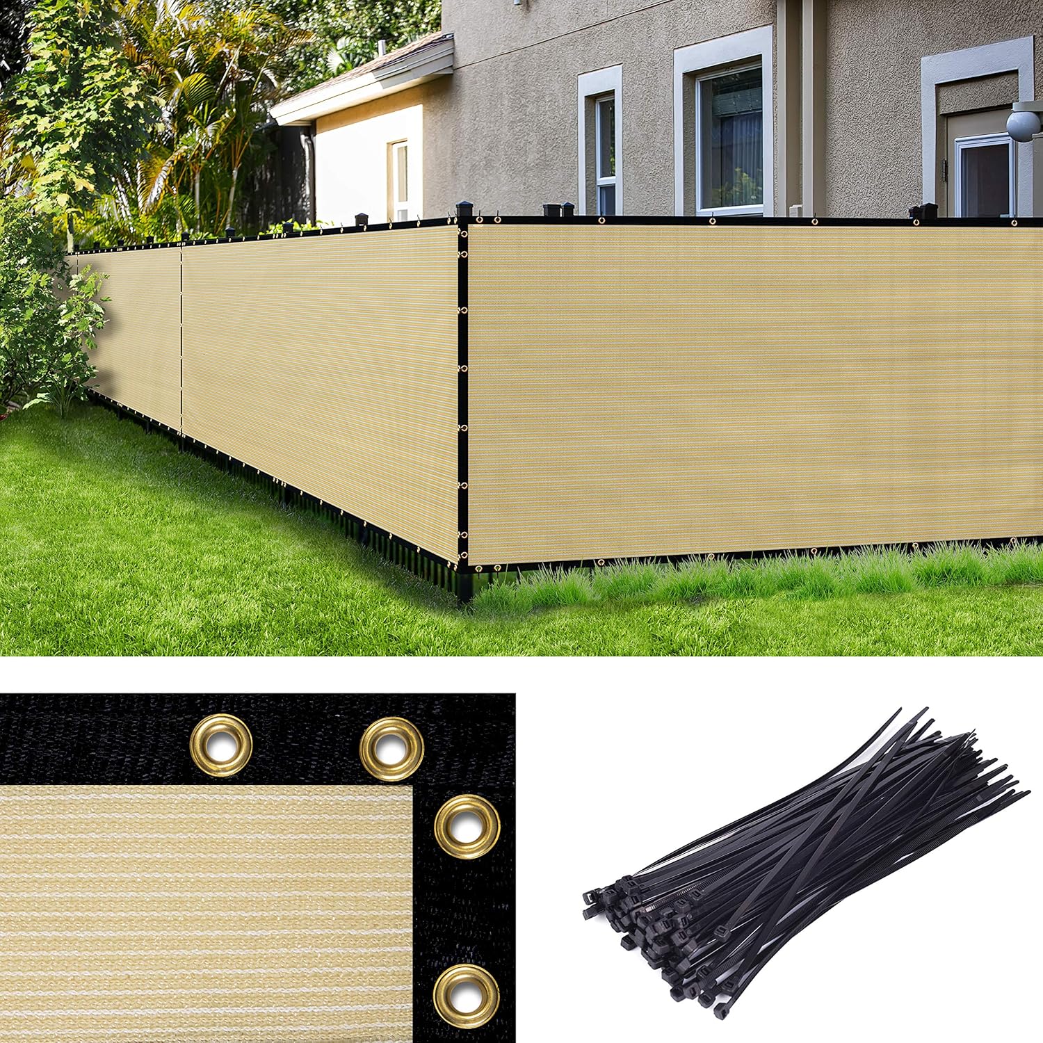 Amgo Custom Made 6ft x 87ft Beige Fence Privacy Screen for Durability
