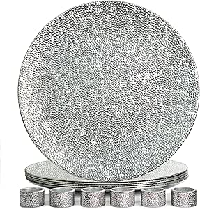 Stunning Silver Charger Plates and Napkin Rings Set of 6
