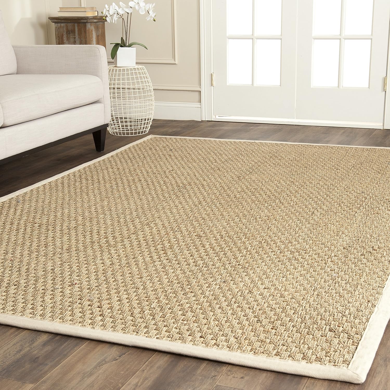Natural Fiber Area Rug 8ft Square Ivory Basketweave Design