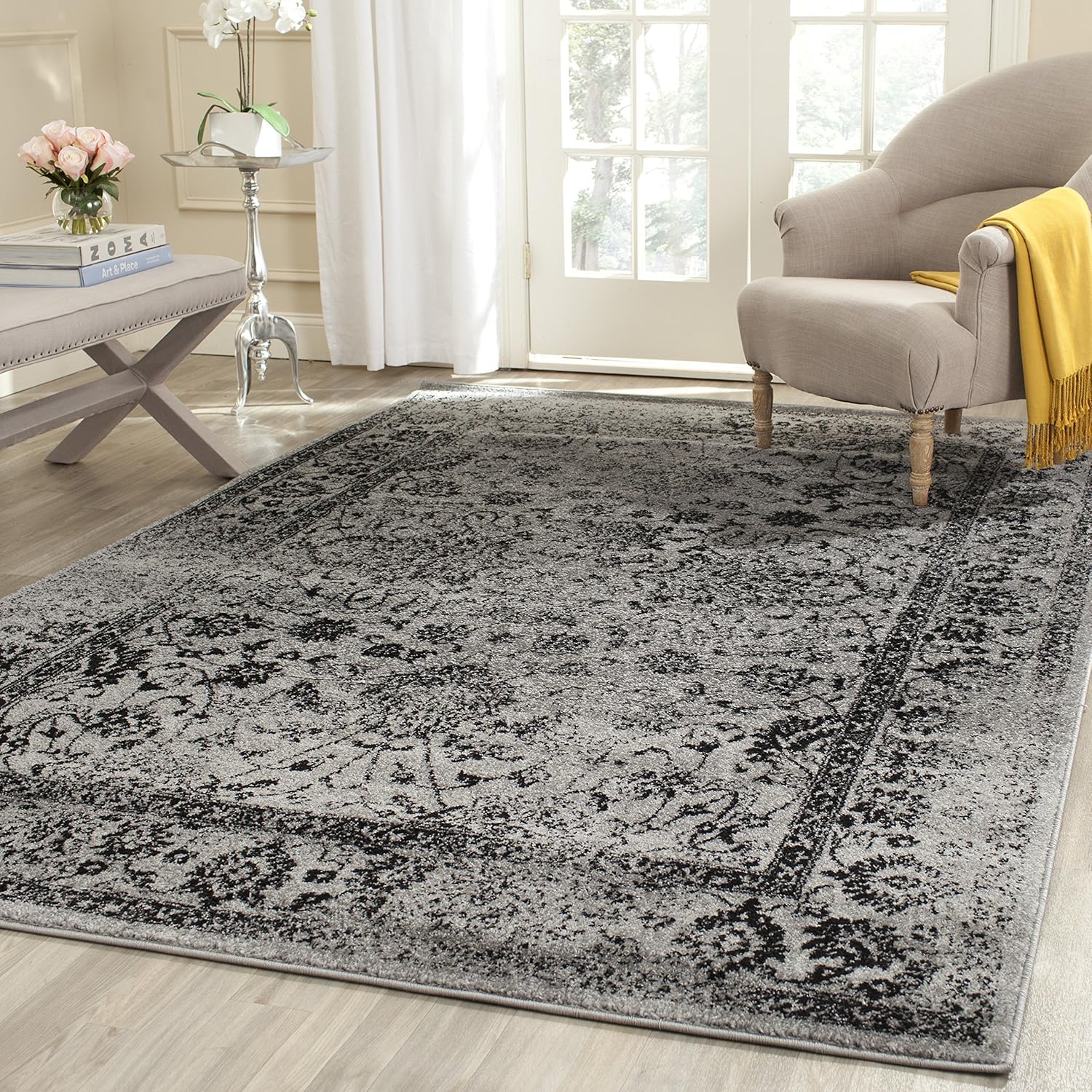 SAFAVIEH Adirondack Collection Area Rug - 8ft Square, Grey & Black