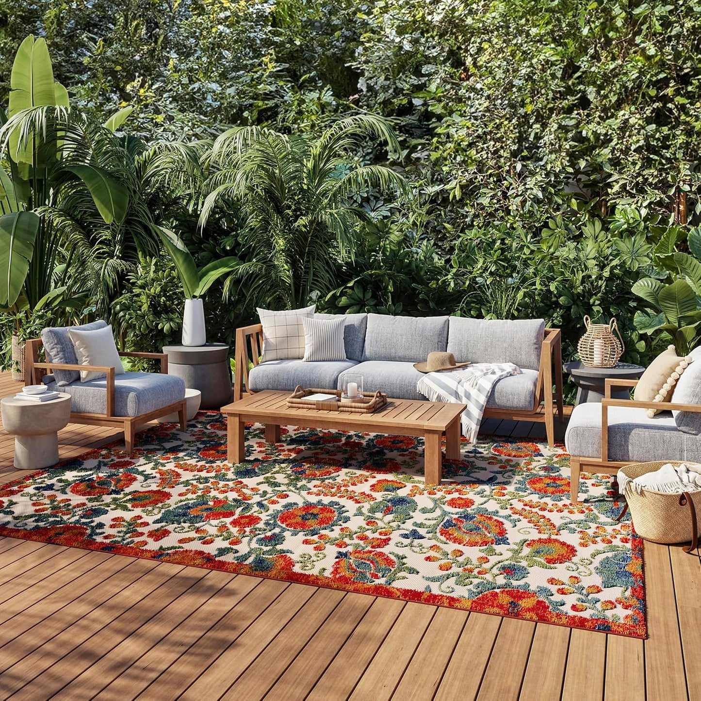 Nourison Home Aloha Indoor Outdoor Red Multicolor Area Rug