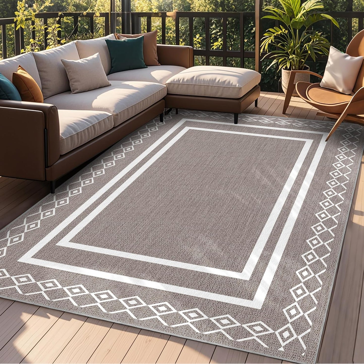 Outdoor Patio Rug with Modern Geometric Design for Versatile Use